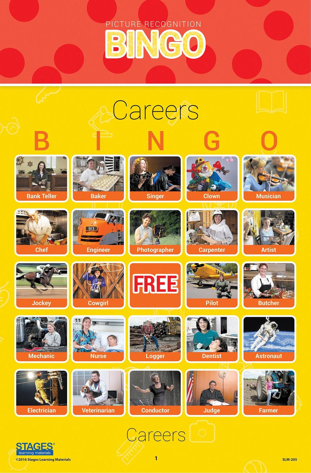 Careers Bingo Cards- Picture Recognition