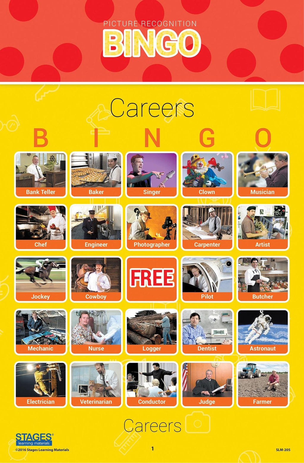 Careers Bingo Cards- Picture Recognition 